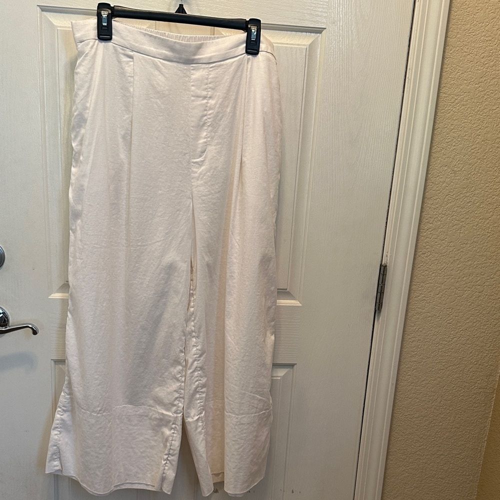 Banana Republic Linen Blend Wide Leg Pants in White Elastic Back Size Large